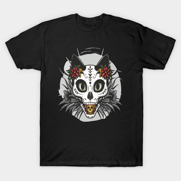 Cat Dad Sugar Skull Whimsical Feline Design for Father’s Day T-Shirt by TopTees